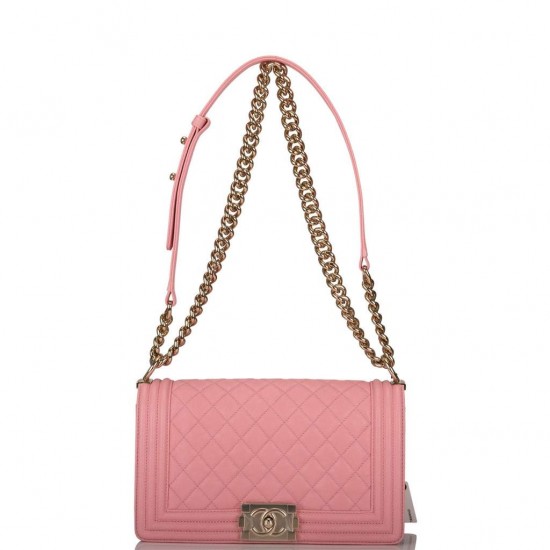 1Chanel Pink Quilted Caviar Medium Boy Bag Light Gold Hardware 1Chanel Pink Quilted Caviar Medium Boy Bag Light Gold Hardware
