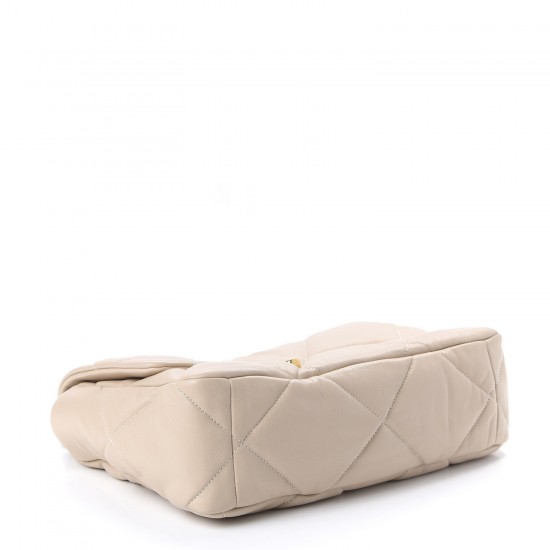 2CHANEL Lambskin Quilted Large 19 Flap Beige