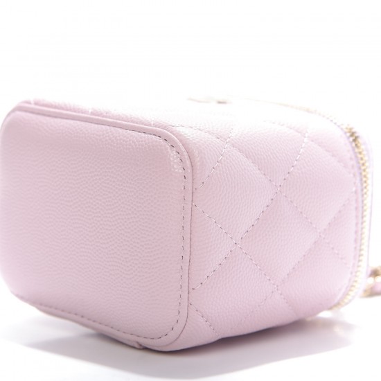 1CHANEL Caviar Quilted Mini Vanity Case With Chain Light Pink