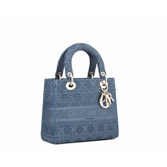 1DIOR Canvas Embroidered Cannage Medium Lady D-Lite Dark blue 1DIOR Canvas Embroidered Cannage Medium Lady D-Lite Dark blue