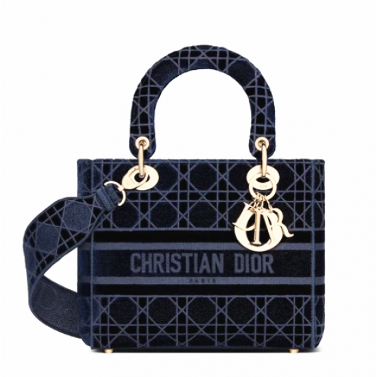 1DIOR velvet series deep blue five grid Lady bag 1DIOR velvet series deep blue five grid Lady bag