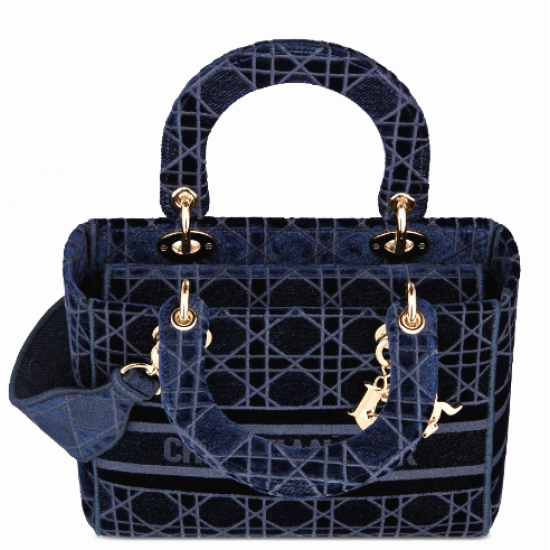 1DIOR velvet series deep blue five grid Lady bag 1DIOR velvet series deep blue five grid Lady bag